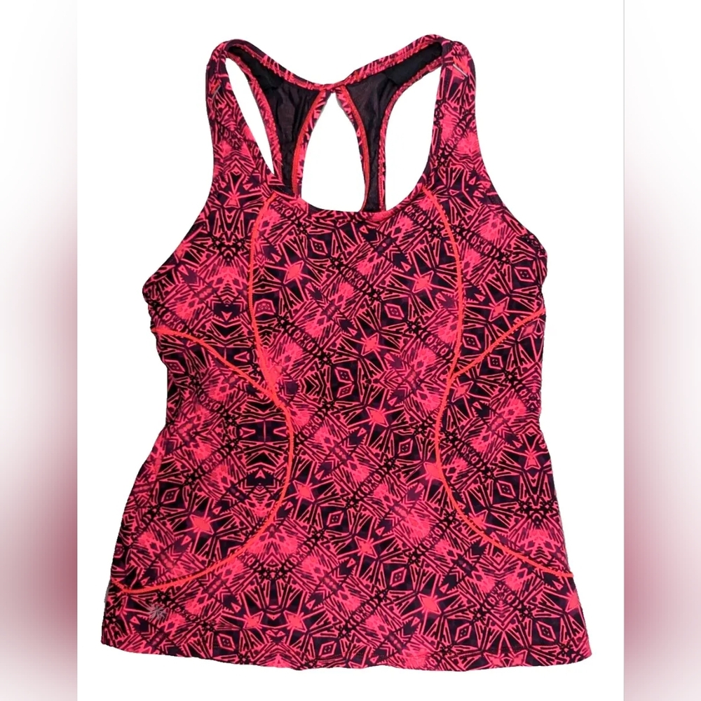 Athleta Racerback Tank Top Womens Size S Pink Cairo Energy Zip Pocket Cycling